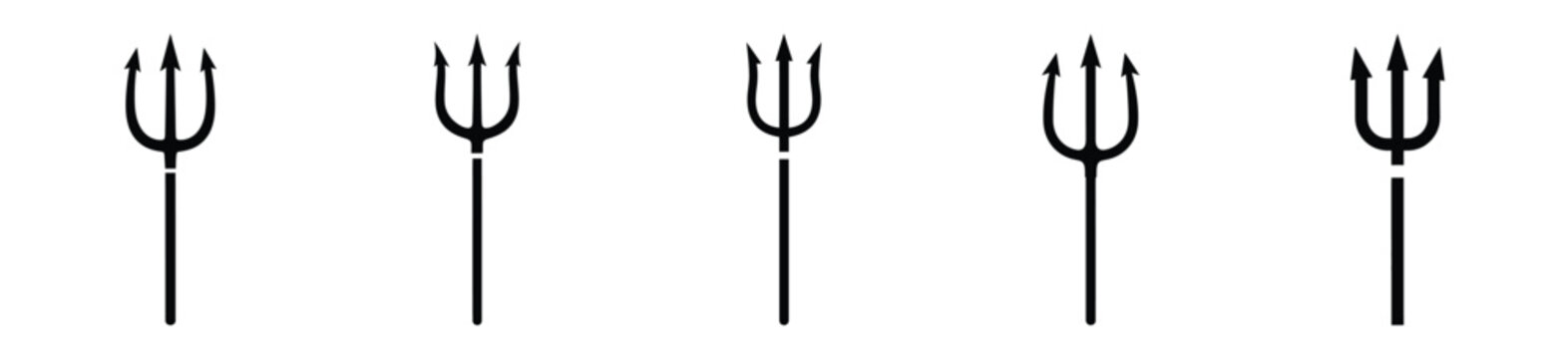 Collection of Happy Halloween devil pitchfork silhouette icon set. Vector illustration on white background.