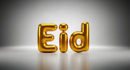 Golden eid greeting with shiny 3d letters on gradient background