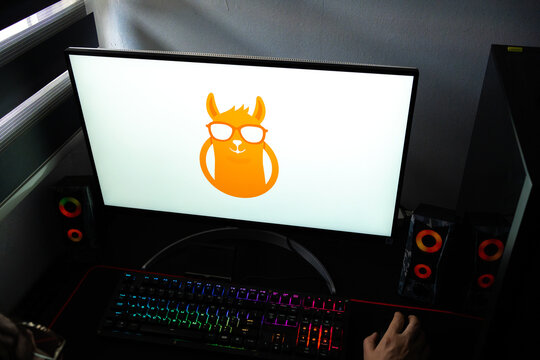 Punta Arenas, Chile &ndash; February 18, 2026: A person at a desk with the Shenma Search (神马搜索) mobile search engine logo displayed on a computer monitor