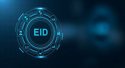 Eid mubarak celebration with glowing blue emblem