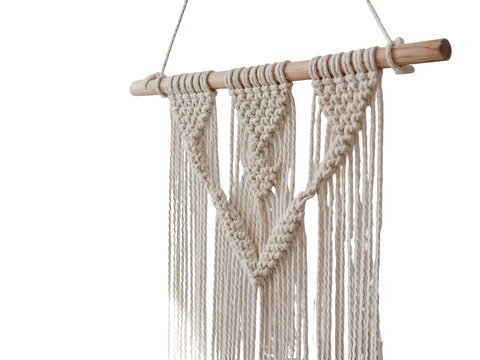 Boho Macrame Wall Hanging with Wooden Dowel and Detailed Knots