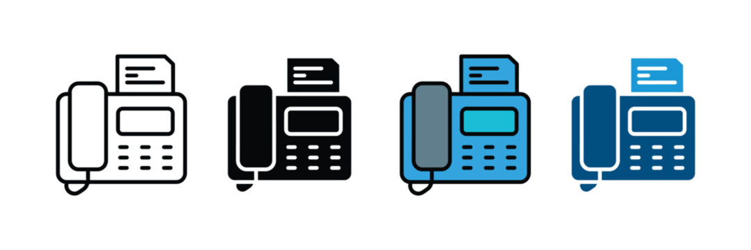 Fax machine icon vector set. Landline telephone and document scanner symbol for office communication, business hardware, and telecommunication. Vector Illustration.