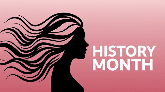 Feminine silhouette with stylized flowing hair and H letter on pink gradient