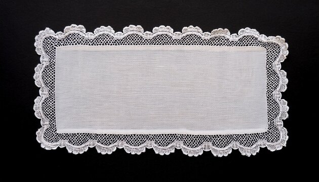 white lace edge paper rectangle on black background