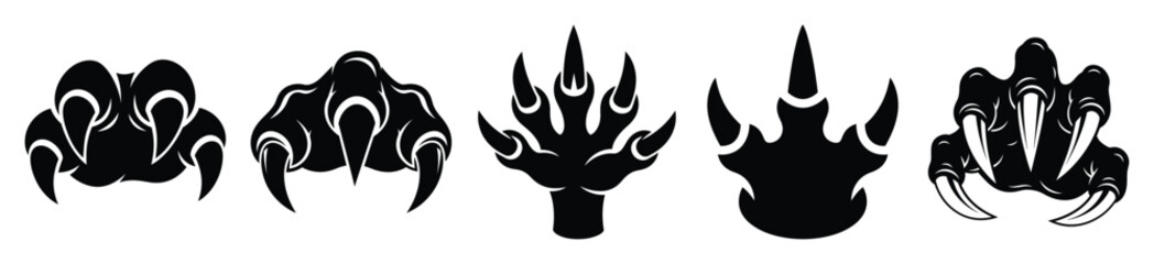 Collection of Happy Halloween monster claw silhouette icon set. Vector illustration on white background. © Pallobroy