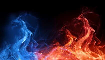 Fototapeta premium abstract blue and red fire contrast on black background with flames and sparks