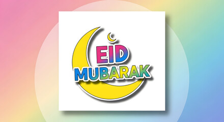 Eid mubarak greeting card with crescent moon design