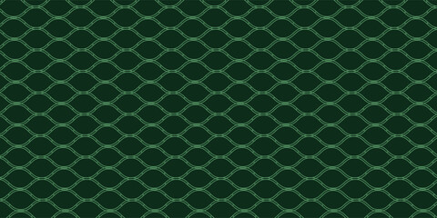 Curved net pattern with black background. Seamless design for sportswear or equipment like soccer goals, volleyball nets, basketball hoops, hockey nets.