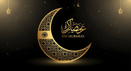 Eid mubarak islamic crescent moon design with arabic calligraphy