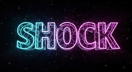 Shocking Visual: Shock spelled out with a neon sign that's bursting with vibrant colors, electrifying the scene. Captivating visual for advertisement.