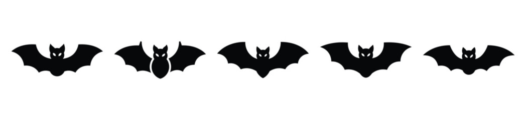 Collection of Happy Halloween vampire bat flying silhouette icon set. Vector illustration on white background.