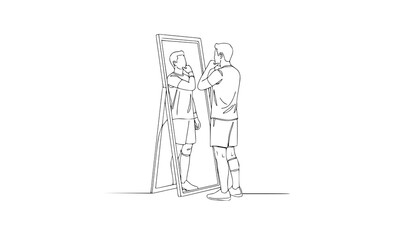 Obraz premium Narcissist man admiring himself line art psychology concept vector