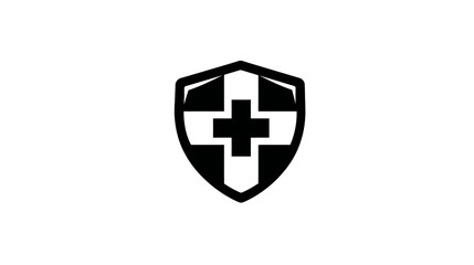 Obraz premium A stylized shield comprised of black and white shapes featuring a centered, bold cross