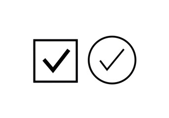 Black checkmark icons in square and circle shapes