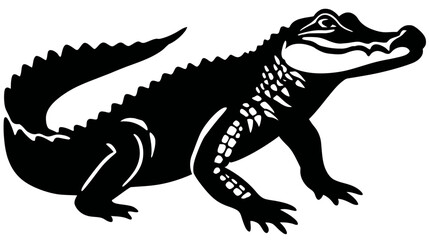 Fototapeta premium A black and white illustration of an alligator, with a detailed textured body and sharp claws