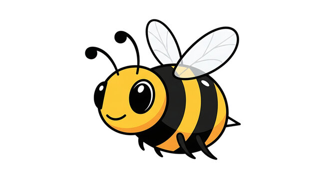 Cute cartoon happy bee flying isolated on black background vector illustration