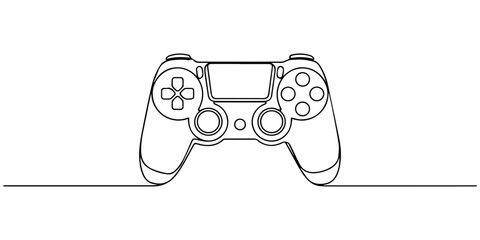 Single continuous line drawing video games PlayStation gaming controller. Computer game competition. Gaming concept for fun, One line draw graphic design vector illustration minimalist one line art. © Gerish