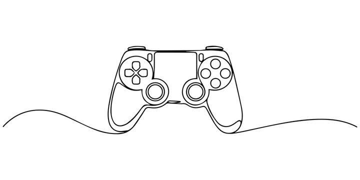 Single continuous line drawing video games PlayStation gaming controller. Computer game competition. Gaming concept for fun, One line draw graphic design vector illustration minimalist one line art.