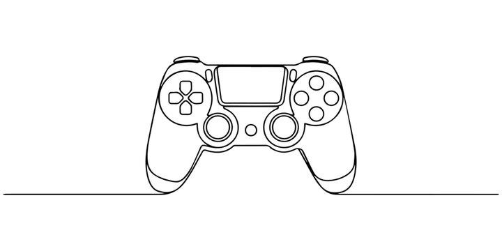 Single continuous line drawing video games PlayStation gaming controller. Computer game competition. Gaming concept for fun, One line draw graphic design vector illustration minimalist one line art.