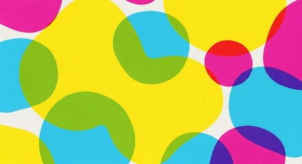 Vibrant Abstract Composition Colorful Overlapping Circles and Shapes on White Background.