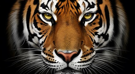 Obraz premium Majestic tiger face close up with piercing yellow eyes