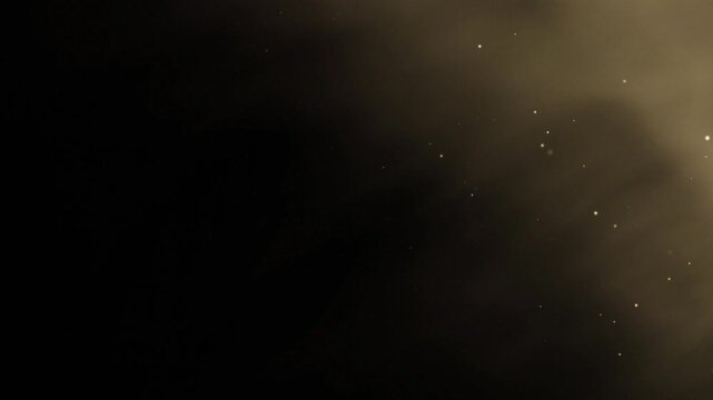 Gold Particle Lights with smoke effects on black background. Gold particle lights background for scene and titles, logos.