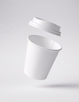 a white takeaway cup with its plastic lid flipped open, revealing the empty interior and clean, smooth rim
