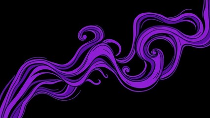 Naklejka premium Illustrated cartoon style purple smoke wisps swirling design on black background.