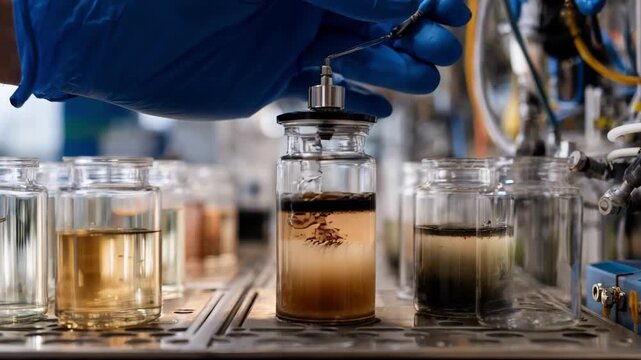 Laboratory medium shot capturing the setup of diverse microbial fuel cells featuring innovative wastetoenergy conversion techniques with ecofriendly applications.
