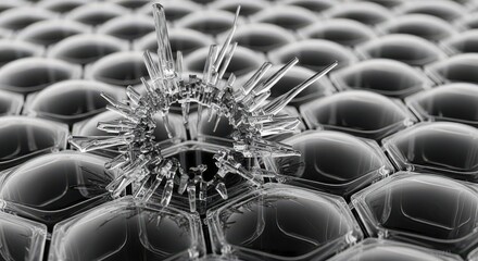 Crystal ice crystal formation on honeycomb pattern background