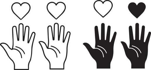 Black and white hand and heart illustrations