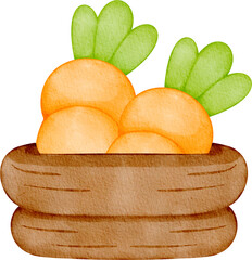 watercolor easter carrot wooden basket