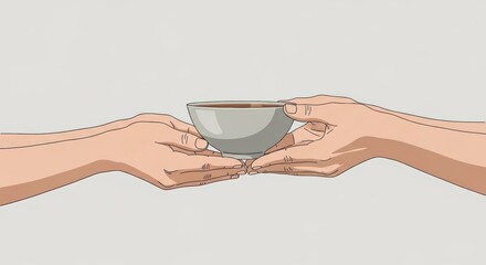 A pair of hands holding a silver bowl filled with water, surrounded by a sandy landscape.