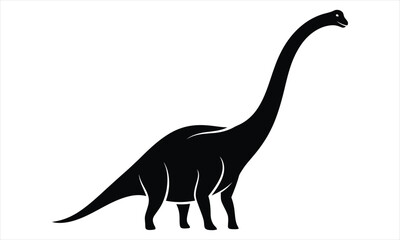 Fototapeta premium A black silhouette of a dinosaur standing isolated on white background