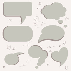 Hand-drawn sticker icons for writing inside, isolated on a light background, for stickers, icons, covers, and notebooks.