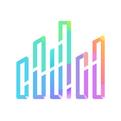 Abstract geometric bars with iridescent colors isolated on transparent background