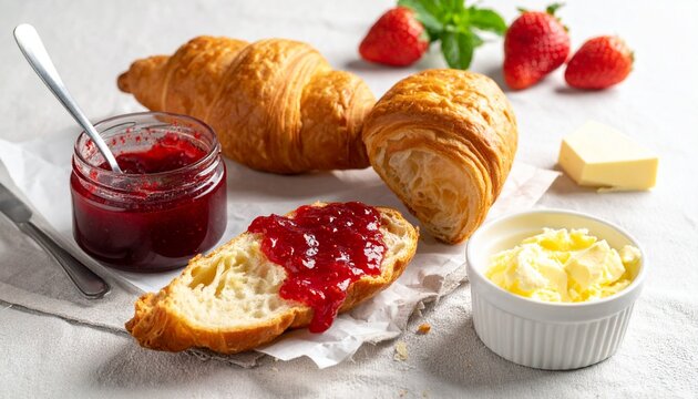 Croissants mit Butter & Marmelade