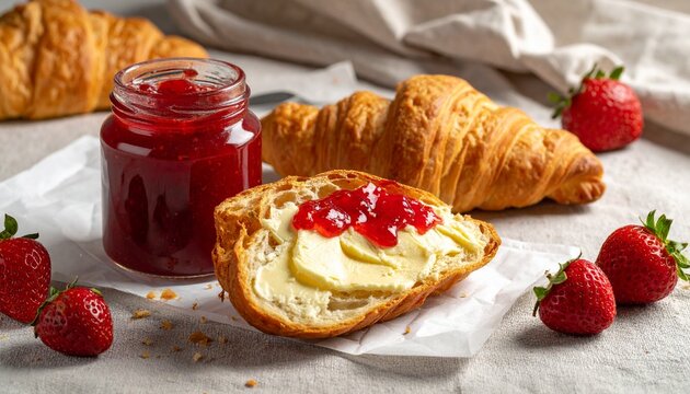 Croissants mit Butter & Marmelade