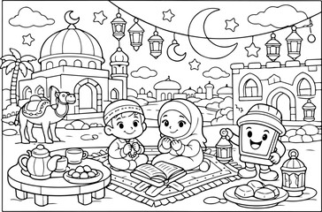 Ramadan kareem illustration dodle art islamic Coloring page