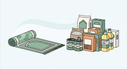 An assortment of cleaning supplies and tools arranged on a green mat.