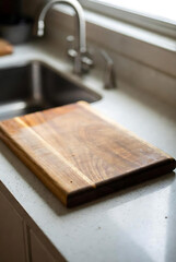 Fototapeta premium Cheddar cheese slices with bread and butter on wooden cutting board