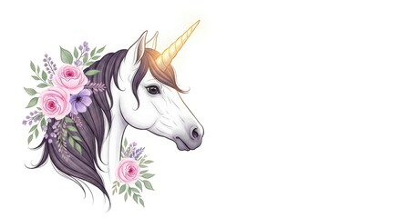 Whimsical unicorn portrait with floral crown