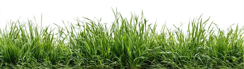 A vibrant green grass border against a stark white background