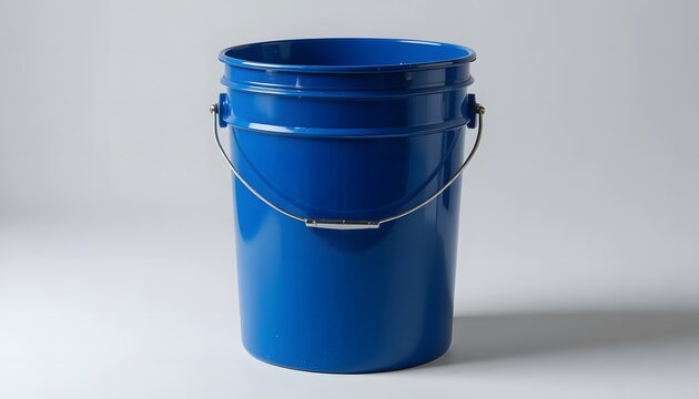 A large blue plastic bucket with metal handles and a secure locking lid. 5 gallon bucket