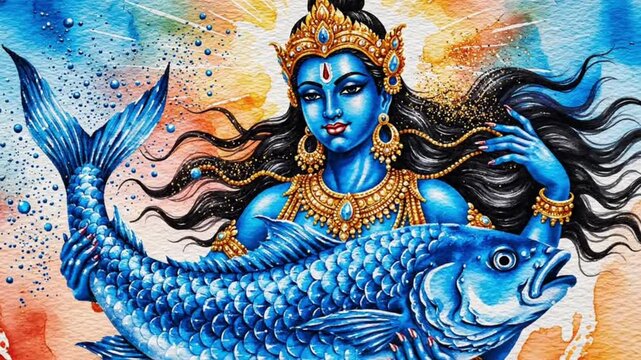 Matsya Avatar of Vishnu &ndash; Divine Fish Incarnation in Hindu Mythology. 
