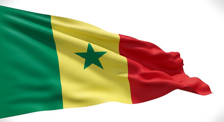 Obraz premium Senegalese flag waving in the wind with vibrant colors and a green star emblem.