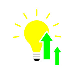 Minimal outline icon  of a light bulb with upward arrows symbolizing business growth, innovation, idea development, and progress strategy.
