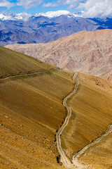 Chang La , southern pass, is a high mountain pass in Ladakh in the Greater Himalaya between Leh and the Shyok River valley. Leh to Pangong Lake road. High altitude Motorable road, Leh, Ladakh, India.