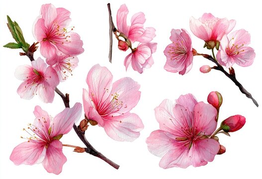 Delicate pink blossoms adorn delicate branches, capturing spring's ephemeral beauty