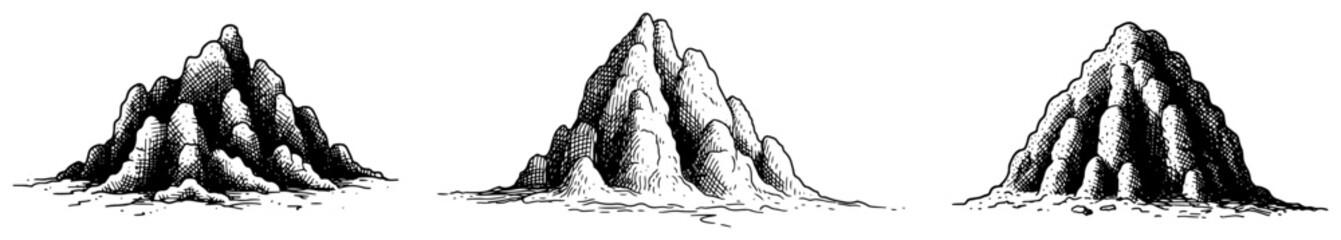 Set of rocky mountain peaks and stone piles in vintage hand drawn style © Cristiano